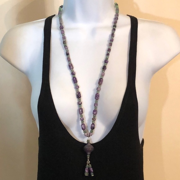 Artisan sterling silver beaded jewelry set necklace and earrings - Picture 2 of 8